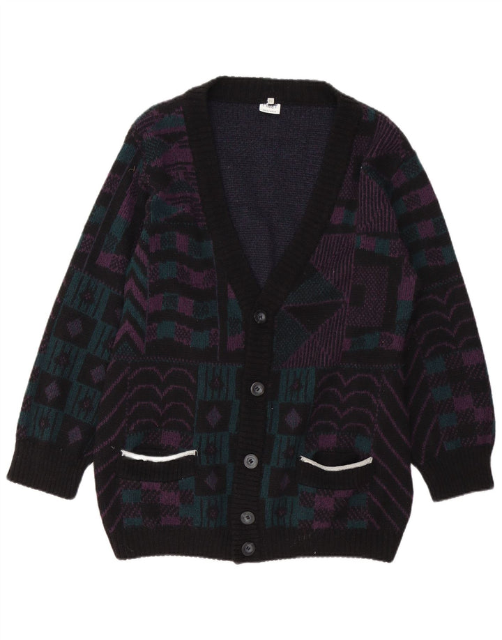 PIMET MAGLIERA Maglione cardigan da donna UK 18 XL Nero geometrico