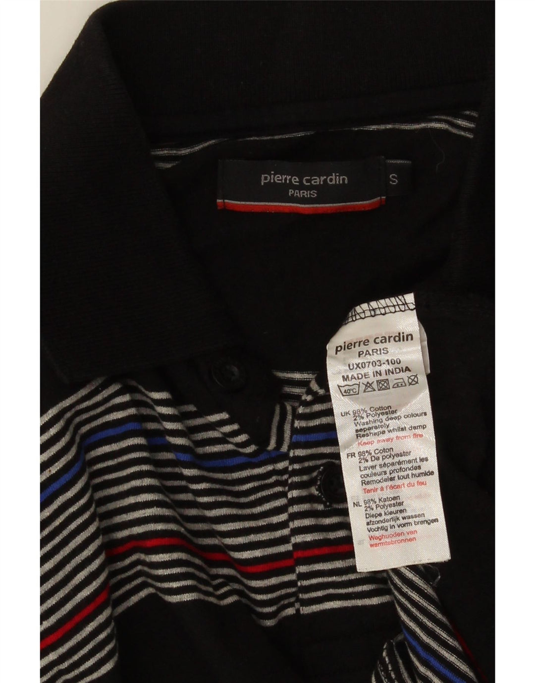 PIERRE CARDIN Polo Uomo Piccola Cotone Rigato Nero