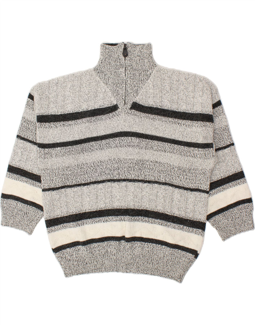 VINTAGE Mens Zip Neck Jumper Sweater XL Grey Striped Polyacrylic Vintage Vintage and Second-Hand Vintage from Messina Hembry 