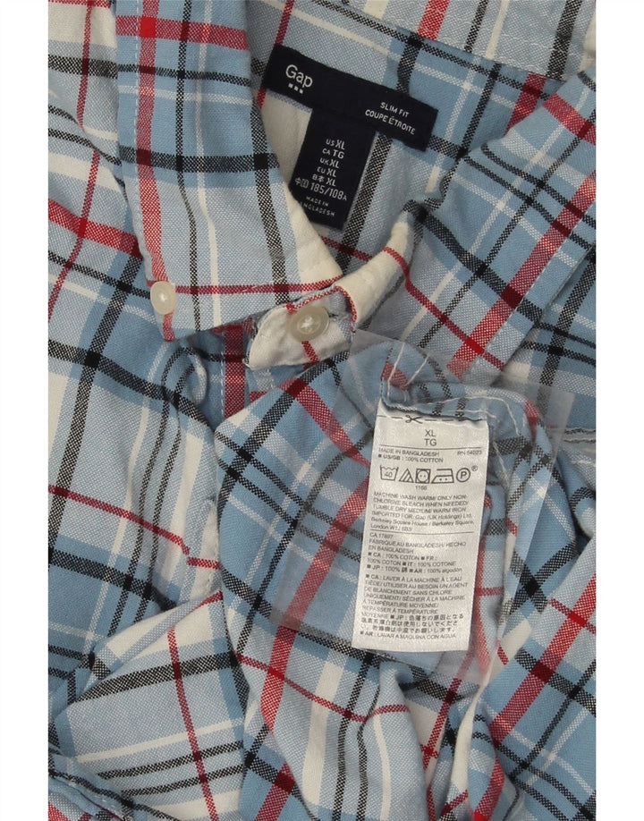 GAP Mens Slim Fit Flannel Shirt XL Blue Check Cotton Vintage Gap and Second-Hand Gap from Messina Hembry 