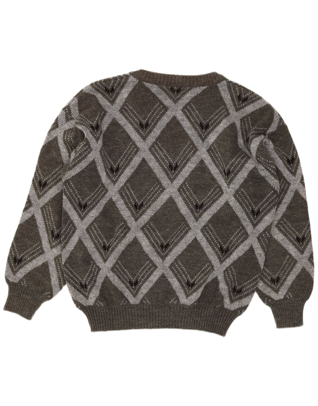 Maglione vintage da uomo con scollo a V IT 54 XL Lana grigia a rombi/diamante