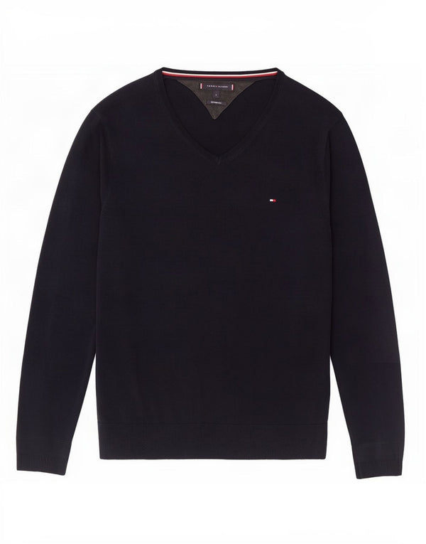 Maglione maglione con scollo a V da uomo Tommy Hilfiger grande cotone blu navy