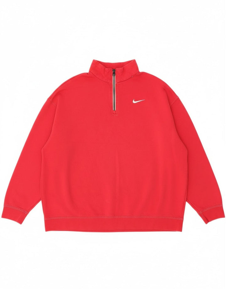 Felpa da donna oversize con collo e zip Nike, maglione, UK 14, cotone rosa medio