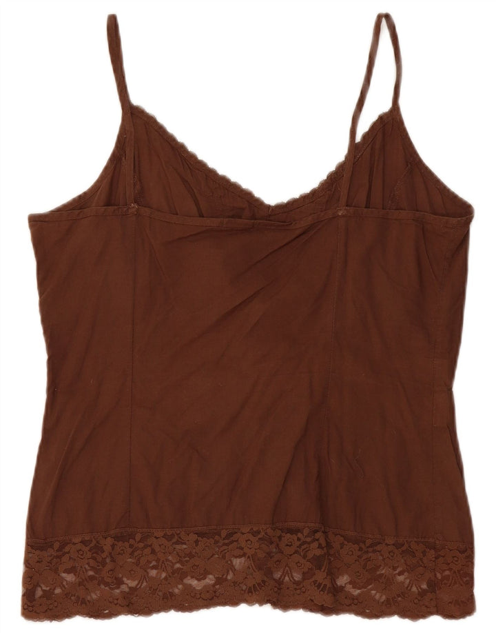 Canottiera corta da donna Benetton UK 12 cotone marrone medio