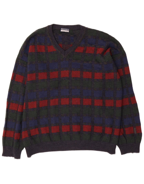 Maglione da uomo con scollo a V Jockey 2XL a quadri grigi