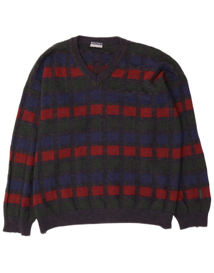 Maglione da uomo con scollo a V Jockey 2XL a quadri grigi