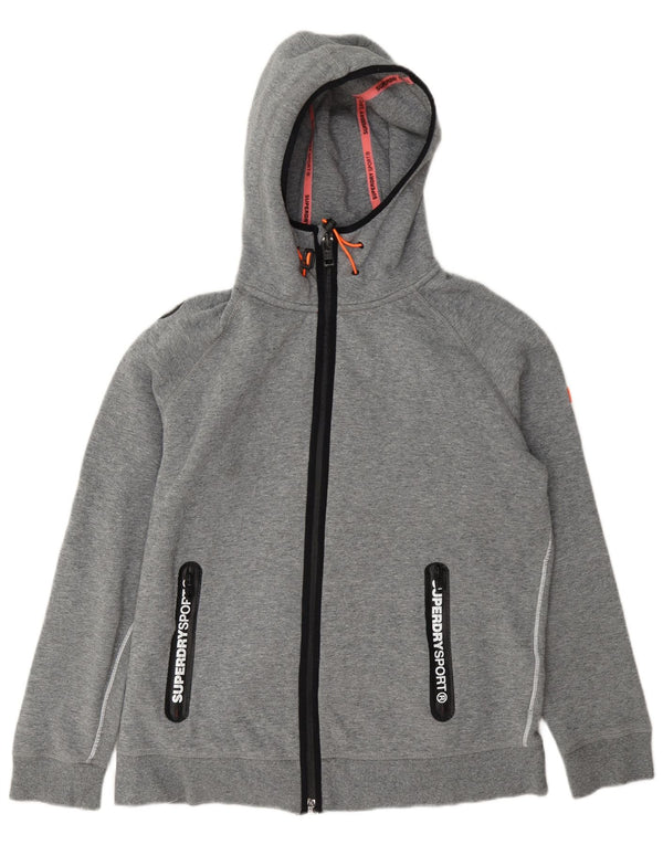 Felpa con cappuccio e zip grafica da donna Superdry UK 18 XL cotone grigio