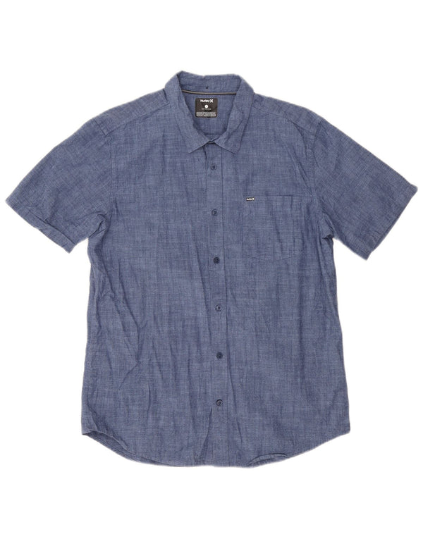 Camicia a maniche corte da uomo Hurley Large in cotone blu