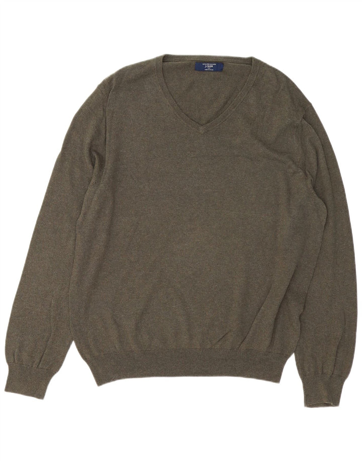J. CREW Maglione da uomo con scollo a V grande cotone kaki