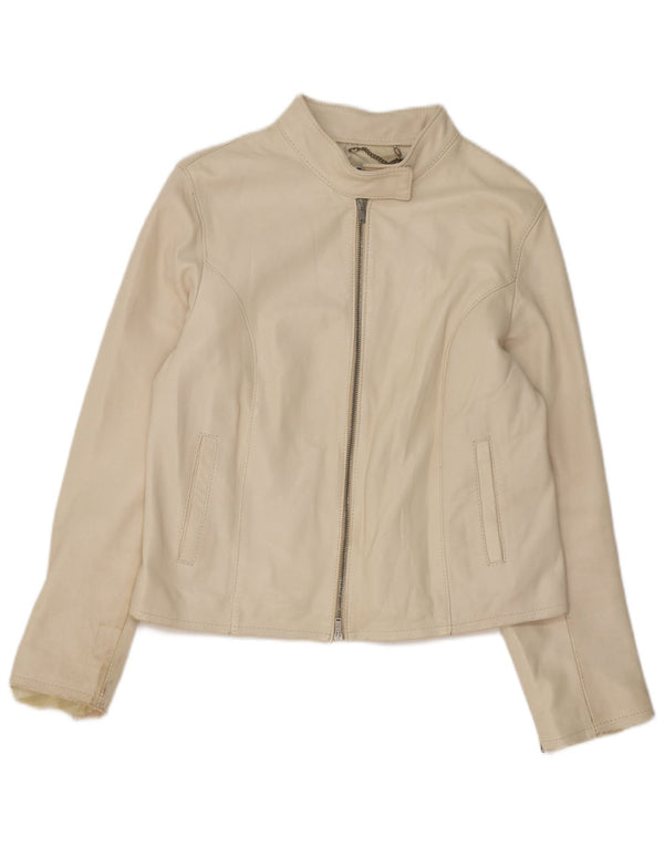 Giacca in pelle vintage da donna UK 14 beige medio
