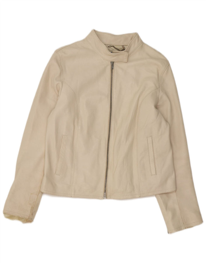 Giacca in pelle vintage da donna UK 14 beige medio
