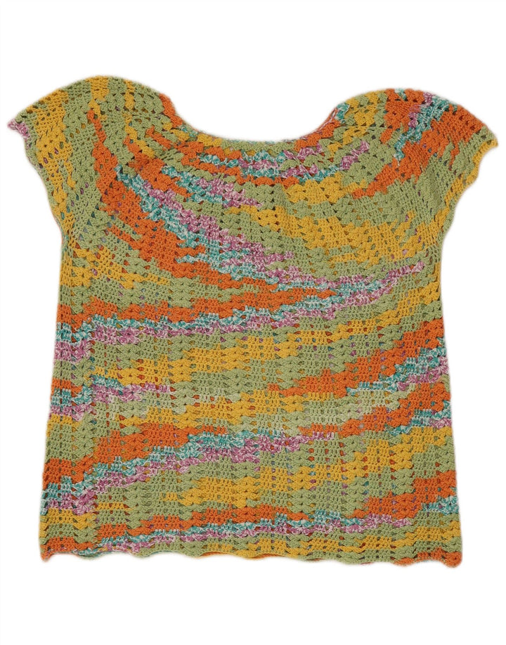 Maglione maglione vintage da donna con scollo a barca UK 14 medio multicolore