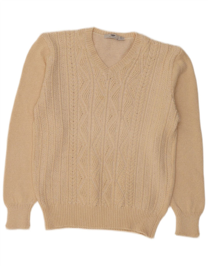 Maglione da donna con scollo a V Inis Meain UK 14 Argyle/diamante beige medio