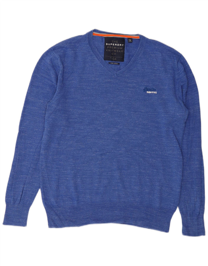 Maglione da uomo con scollo a V Superdry, grande cotone chiazzato blu