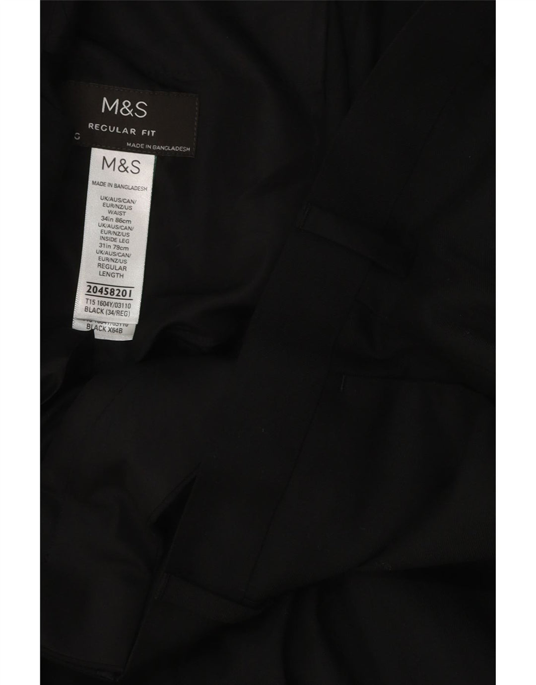 Pantaloni da abito vestibilità regolare da uomo Marks & Spencer W34 L31 poliestere nero