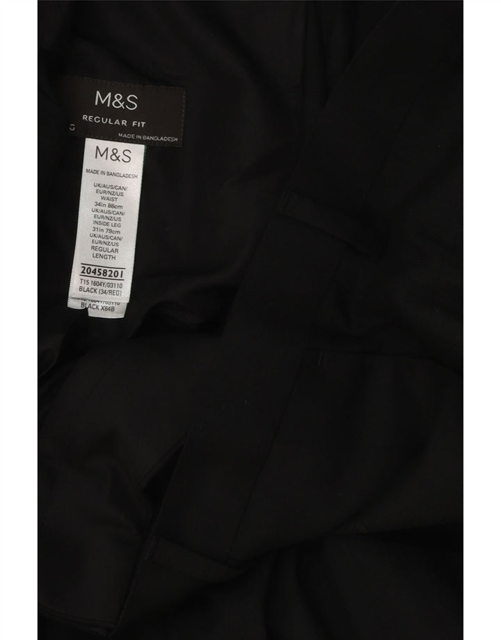 Pantaloni da abito vestibilità regolare da uomo Marks & Spencer W34 L31 poliestere nero