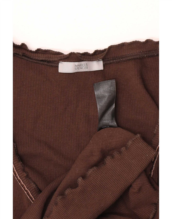 Marks & Spencer Top da donna manica 3/4 UK 16 grande cotone marrone