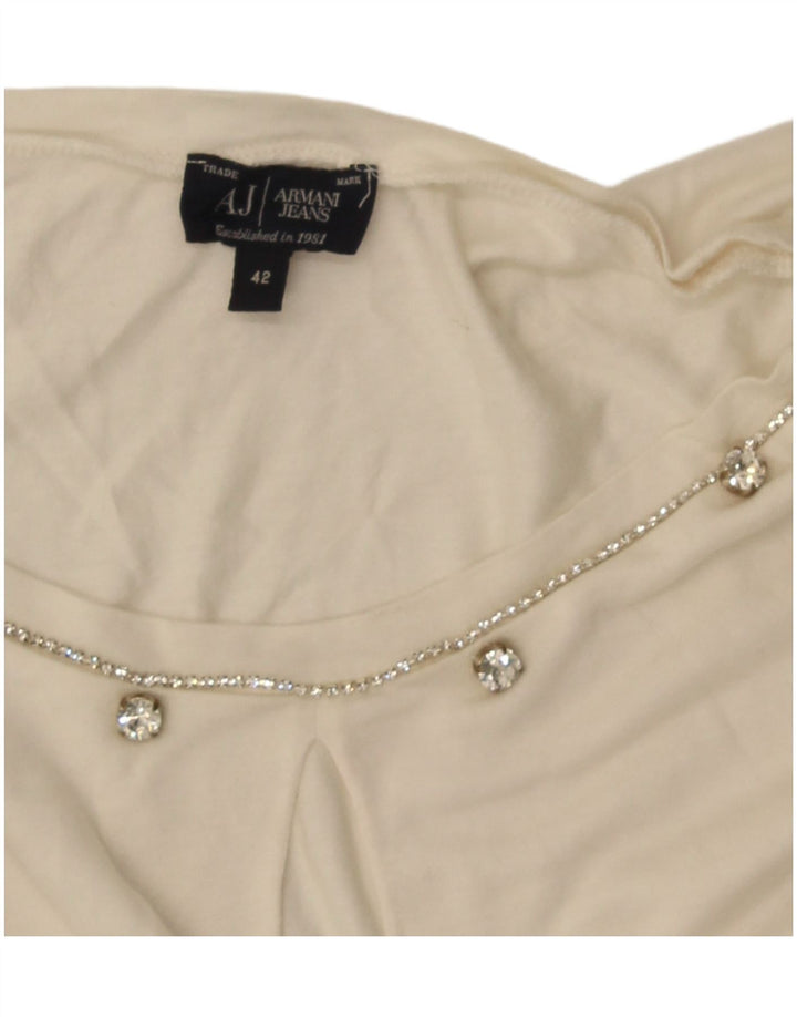 Top Armani Jeans Donna Manica Lunga IT 42 Medio Bianco
