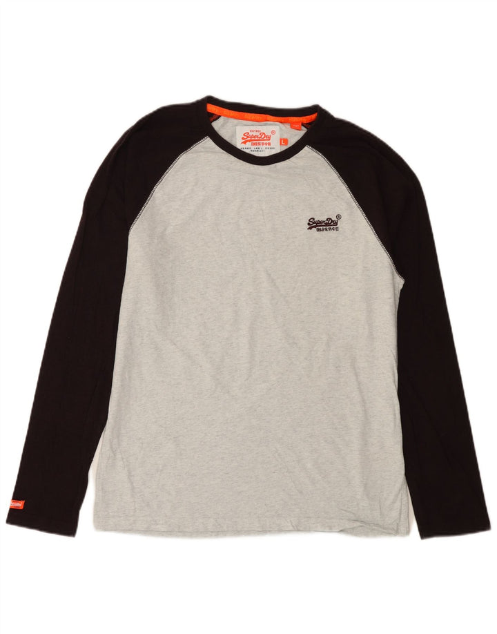 Top da uomo Superdry a maniche lunghe in cotone color block grigio grande