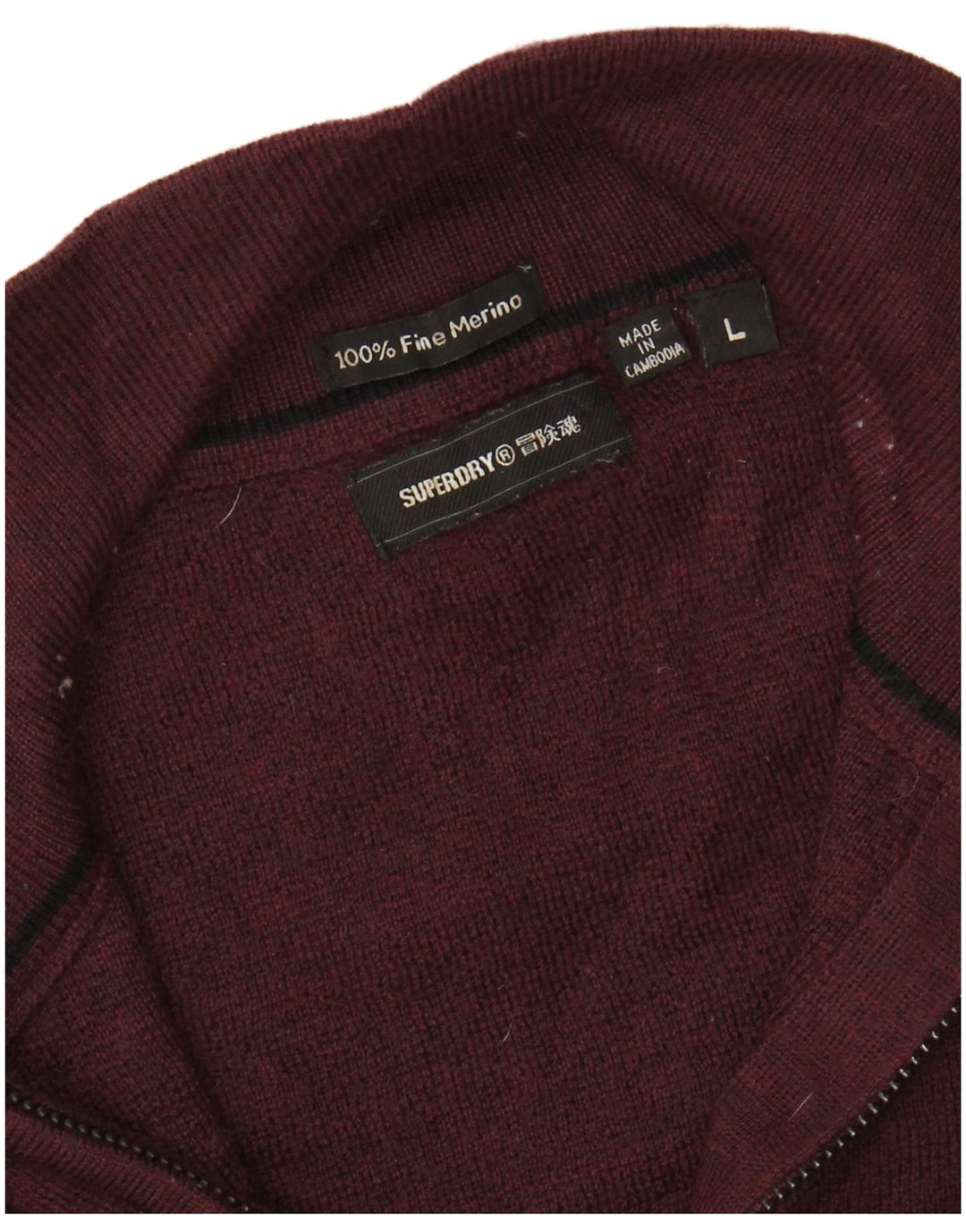 Maglione da donna con collo con zip SUPERDRY UK 16 Lana merino bordeaux grande