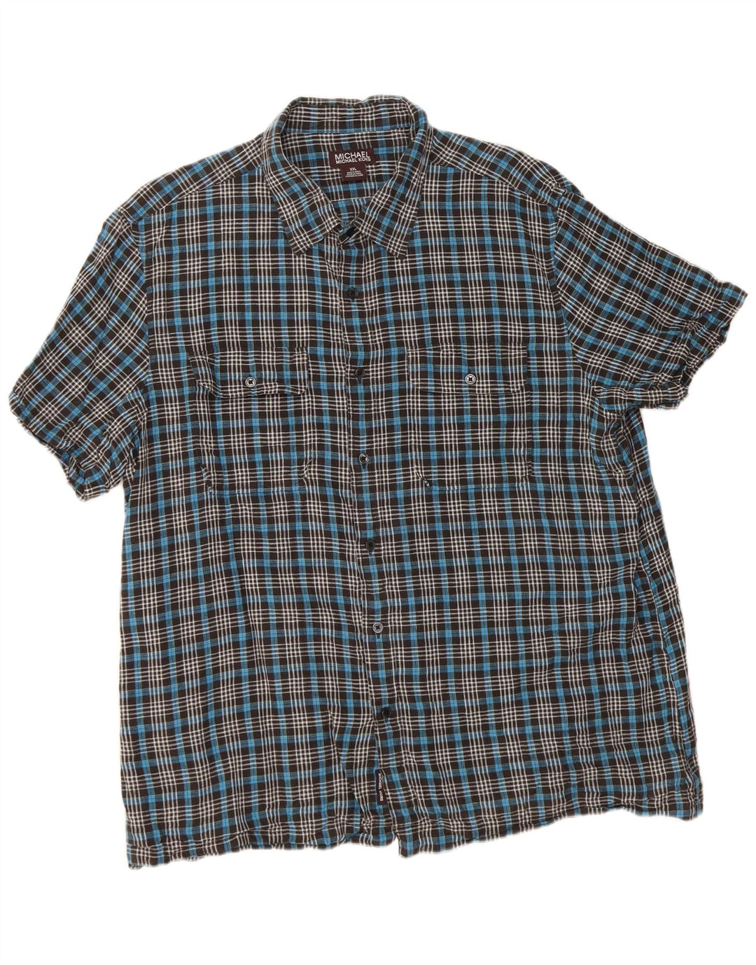 Camicia a maniche corte da uomo Michael Kors 2XL Lino a quadri blu
