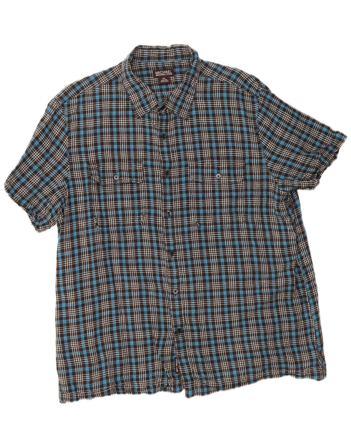 Camicia a maniche corte da uomo Michael Kors 2XL Lino a quadri blu