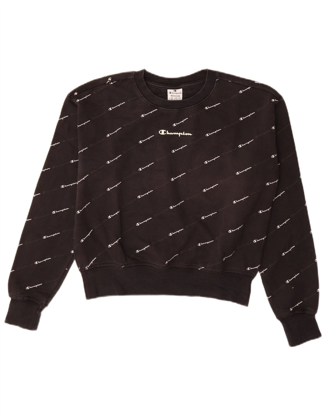 Felpa con grafica da donna CHAMPION Maglione UK 14 Medium Nero