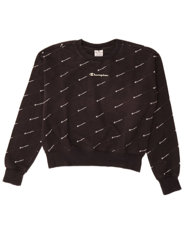 Felpa con grafica da donna CHAMPION Maglione UK 14 Medium Nero