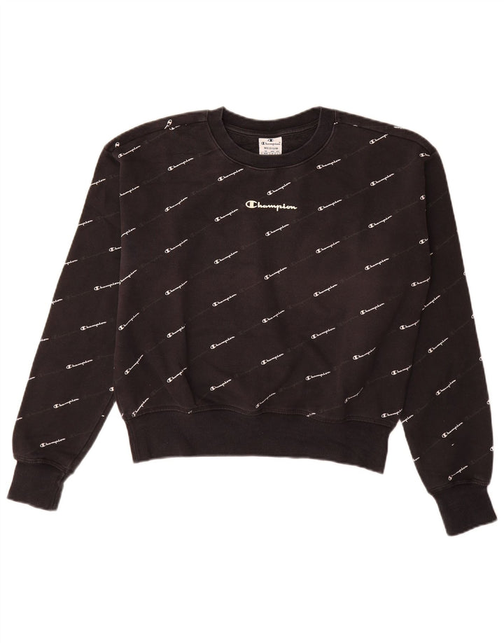 Felpa con grafica da donna CHAMPION Maglione UK 14 Medium Nero
