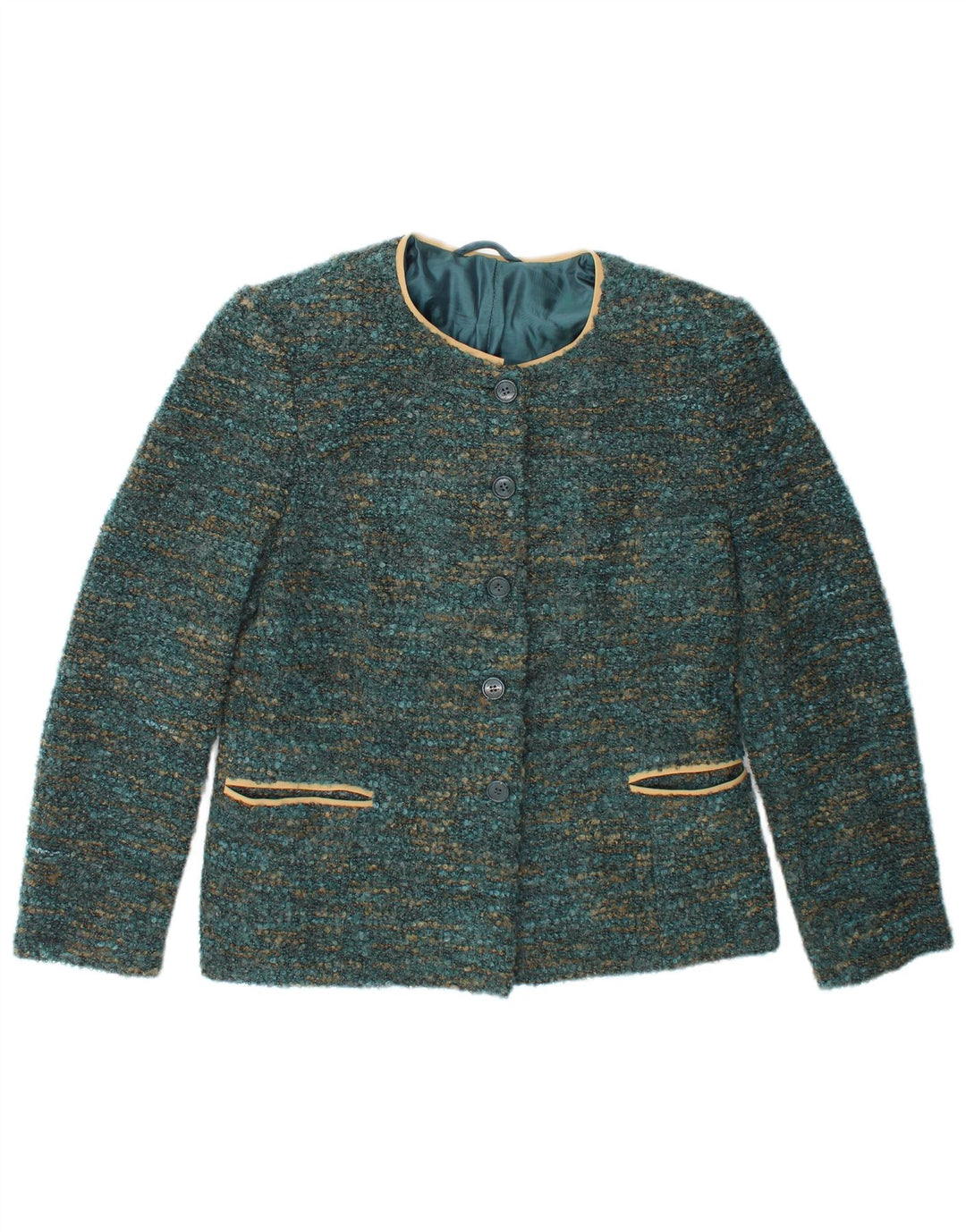 Giacca blazer vintage da donna a 4 bottoni UK 12 verde medio screziato