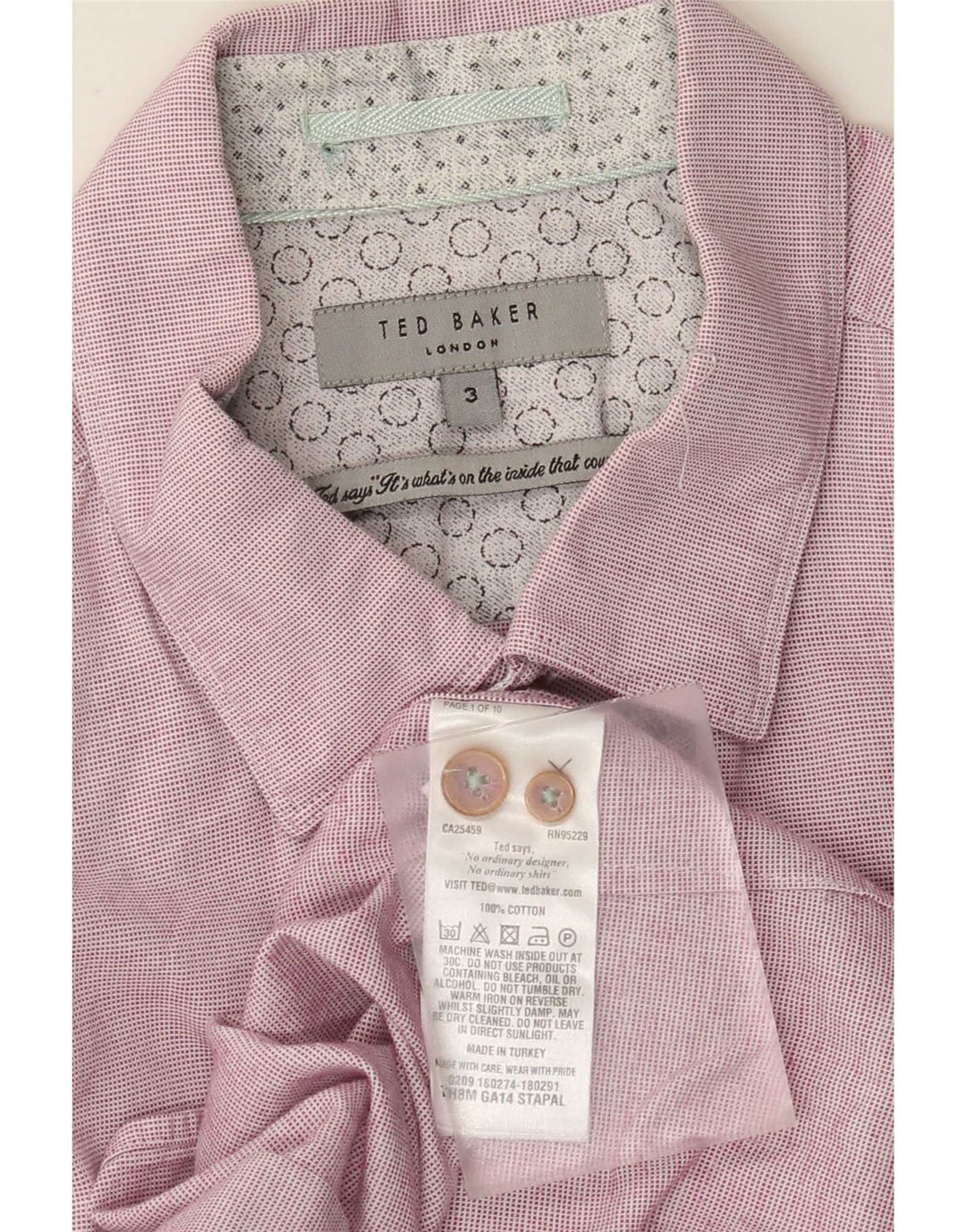 Camicia da uomo Ted Baker taglia 3 cotone rosa medio
