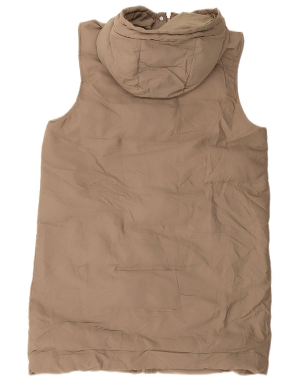Gilet imbottito con cappuccio lungo da donna ZARA UK 12 Poliestere beige medio