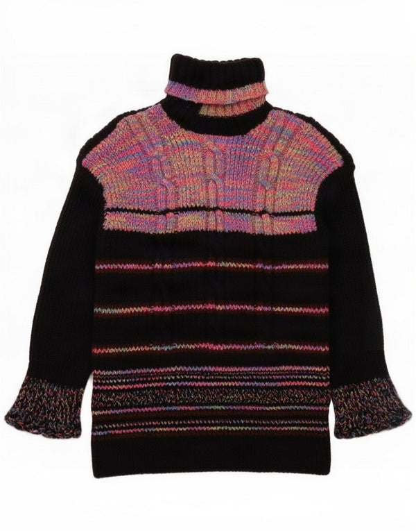 Maglione vintage da donna con collo alto e collo alto UK 10 piccolo a righe nere