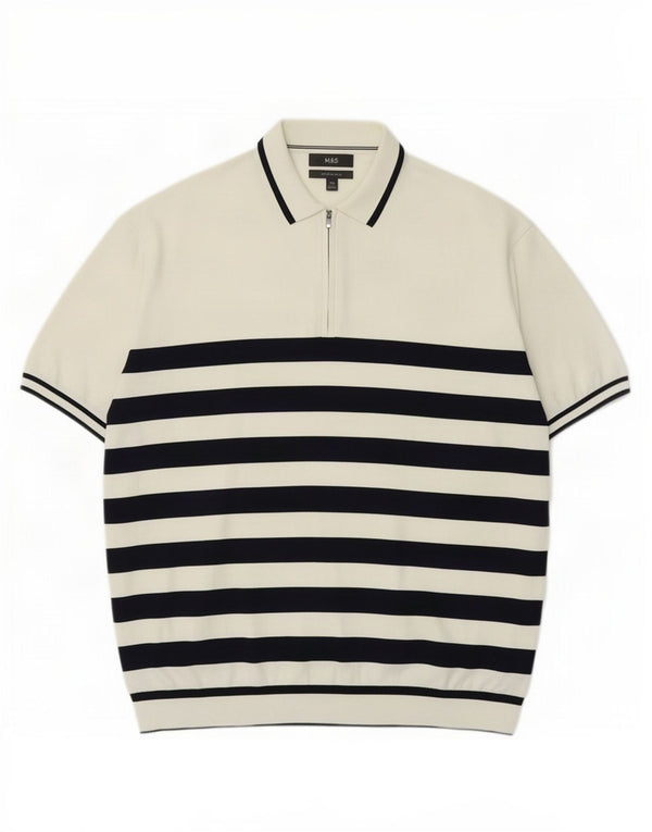 Maglione maglione da uomo Marks & Spencer con collo alto 2XL a righe bianche