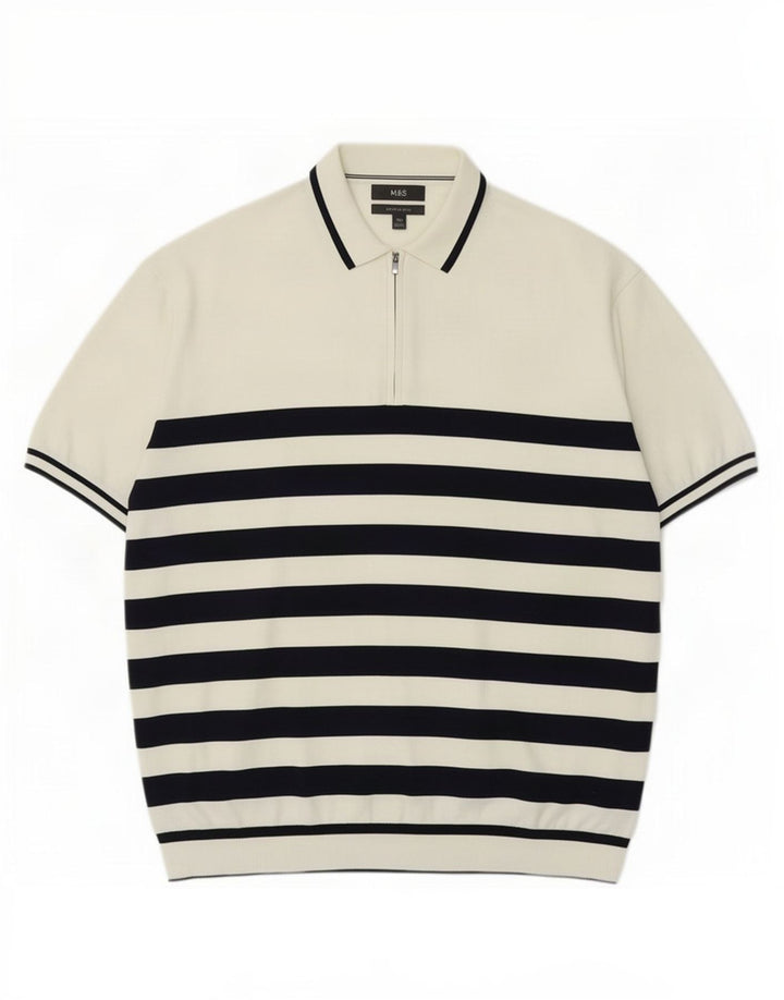 Maglione maglione da uomo Marks & Spencer con collo alto 2XL a righe bianche