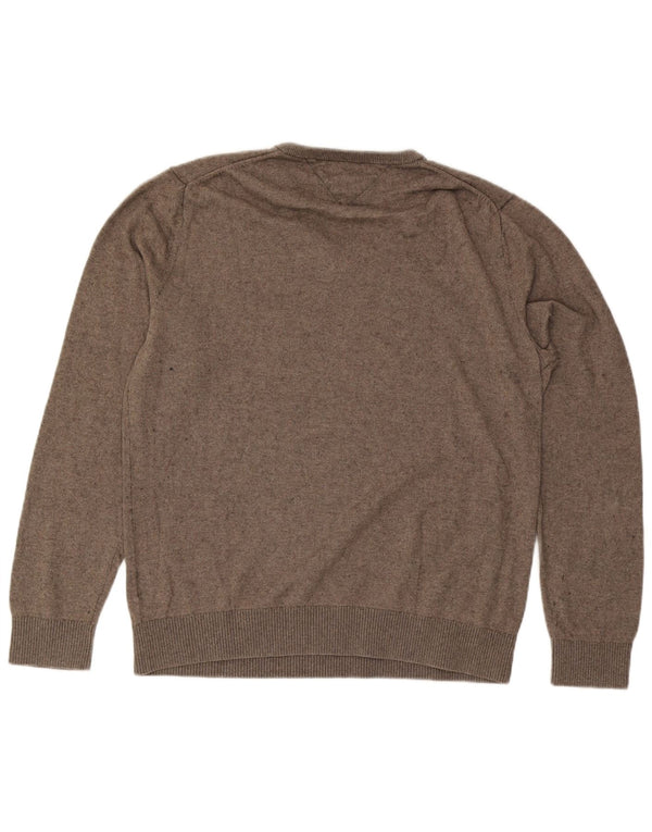 TOMMY HILFIGER Maglione da uomo con scollo a V XL in cotone chiazzato grigio
