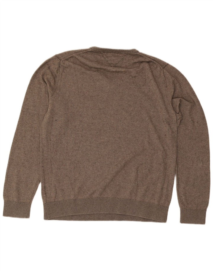 TOMMY HILFIGER Maglione da uomo con scollo a V XL in cotone chiazzato grigio