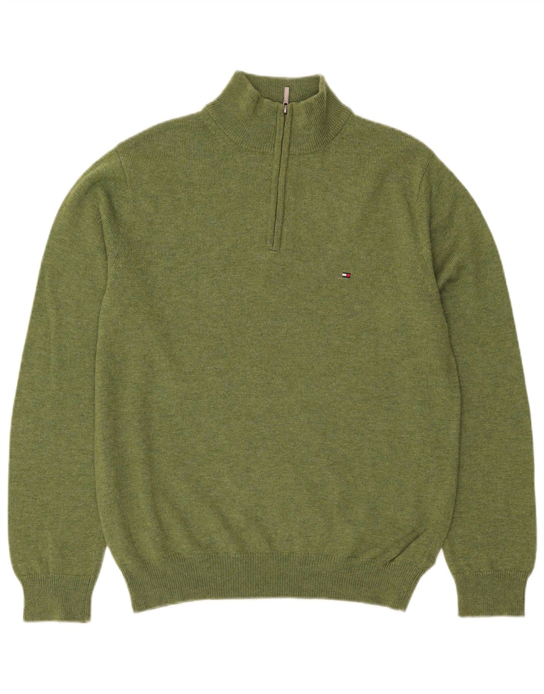 Tommy Hilfiger Maglione da uomo con zip e collo in lana d'agnello verde medio