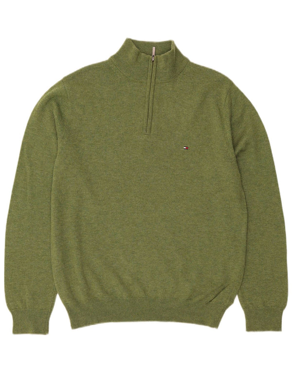 Tommy Hilfiger Maglione da uomo con zip e collo in lana d'agnello verde medio