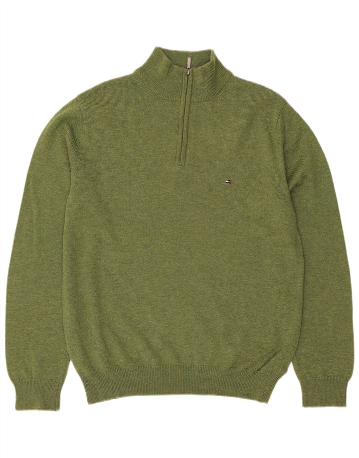 Tommy Hilfiger Maglione da uomo con zip e collo in lana d'agnello verde medio
