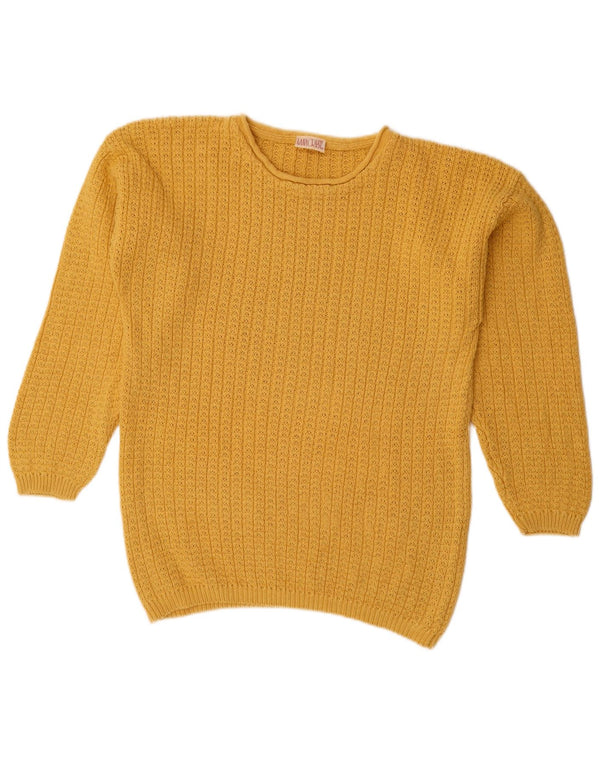 Maglione maglione vintage da donna con scollo a barca UK 16 grande ramiè giallo