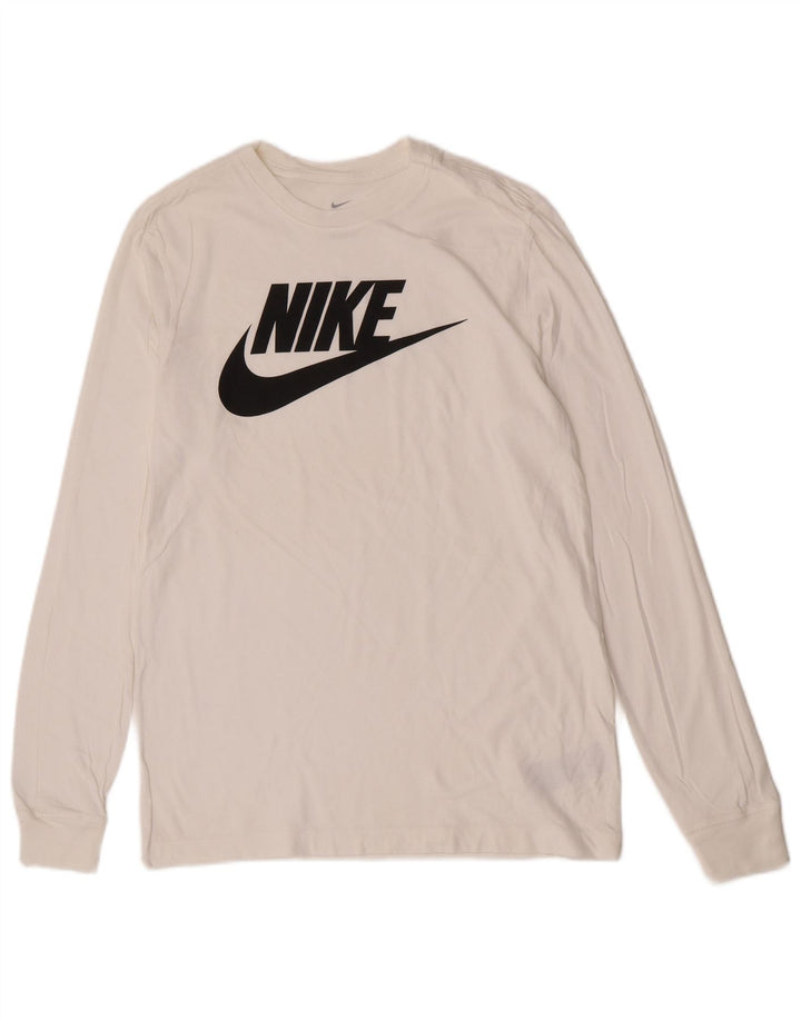 Top grafico Nike da uomo con vestibilità regolare, manica lunga, cotone bianco medio