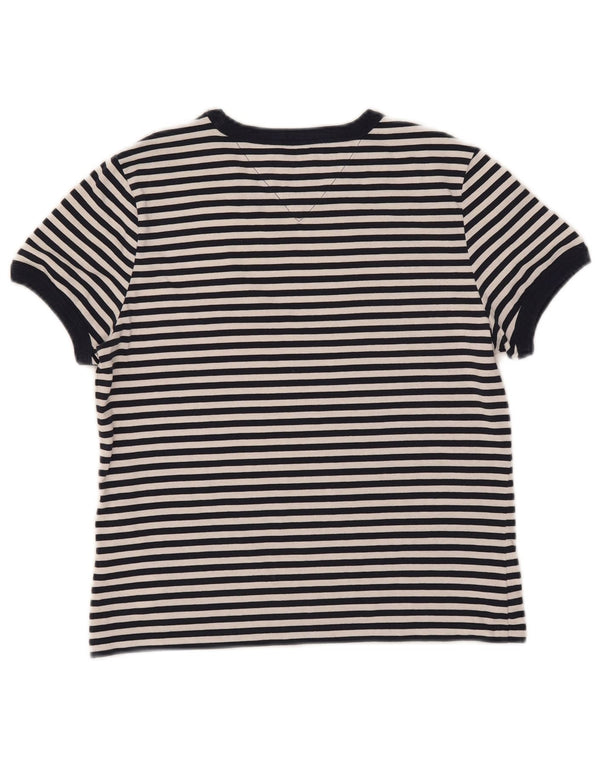 T-shirt corta da donna Tommy Hilfiger Top UK 10 piccola cotone a righe blu navy