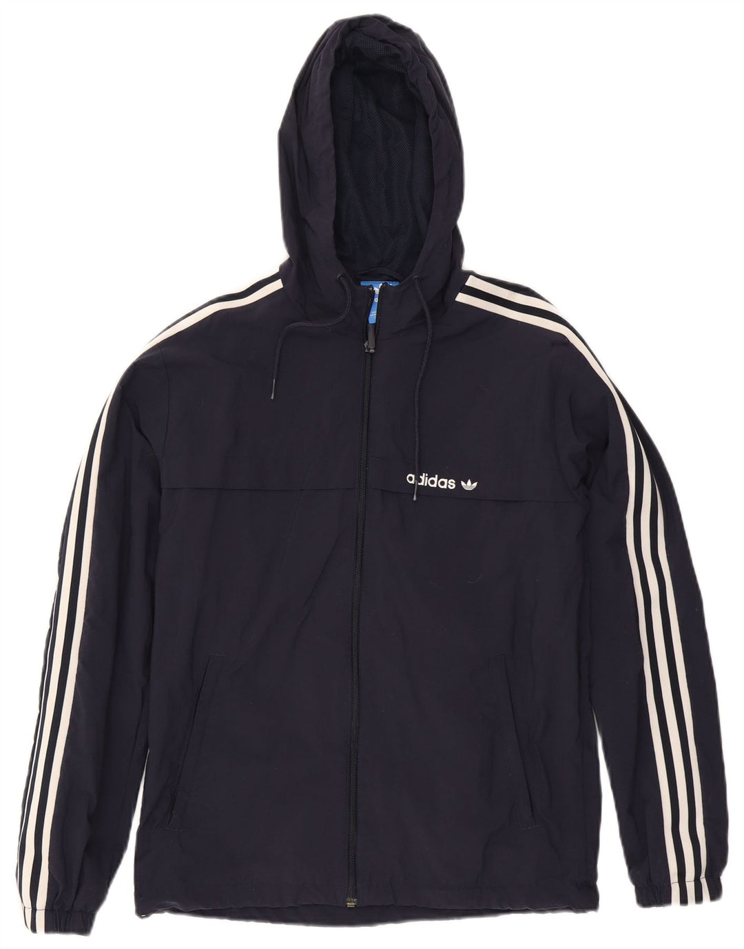 Adidas Giacca antipioggia da uomo con zip e cappuccio UK 36 Small Navy Blue Nylon