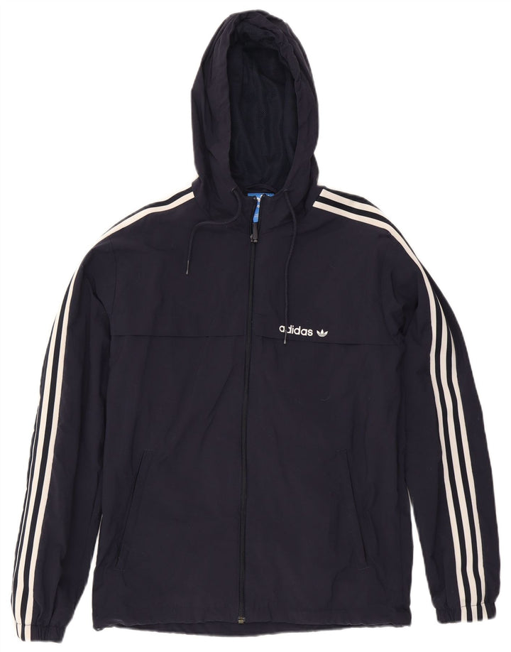Adidas Giacca antipioggia da uomo con zip e cappuccio UK 36 Small Navy Blue Nylon
