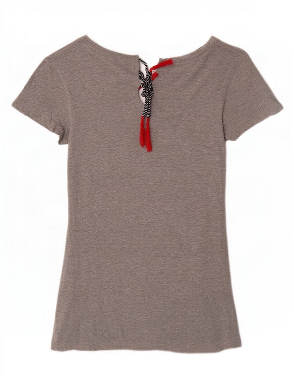 Desigual T-shirt grafica da donna Top UK 10 Piccola farfalla screziata grigia