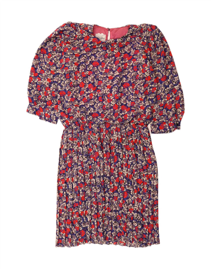 Abito tubino vintage da donna con maniche a 3/4 US 8 medio floreale multicolore