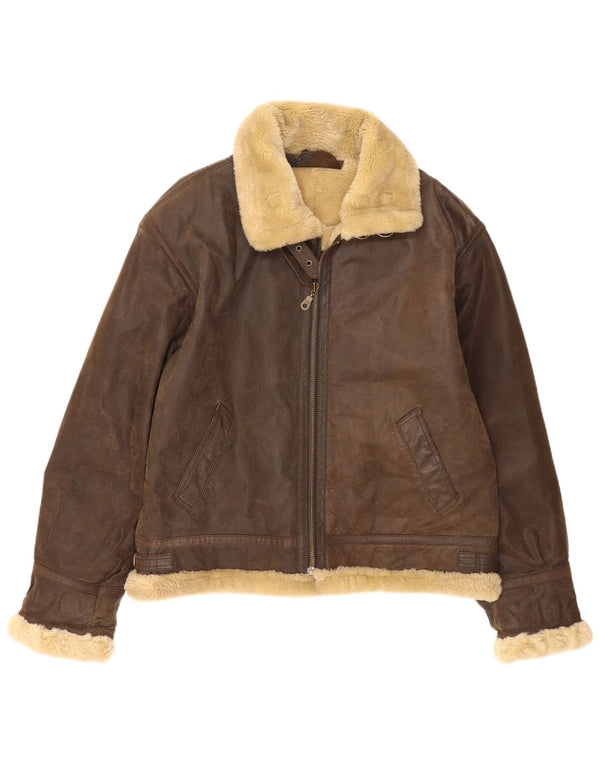 Giacca in pelle Sherpa vintage da uomo UK 42 XL in pelle marrone
