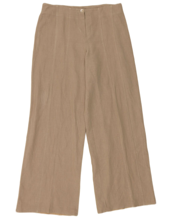 Vintage Womens Wide Leg Casual Trousers IT 42 Medium W32 L32 Beige Ramie