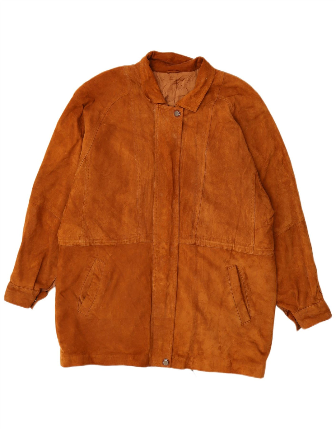 Soprabito vintage da donna in pelle scamosciata UK 16 grande marrone